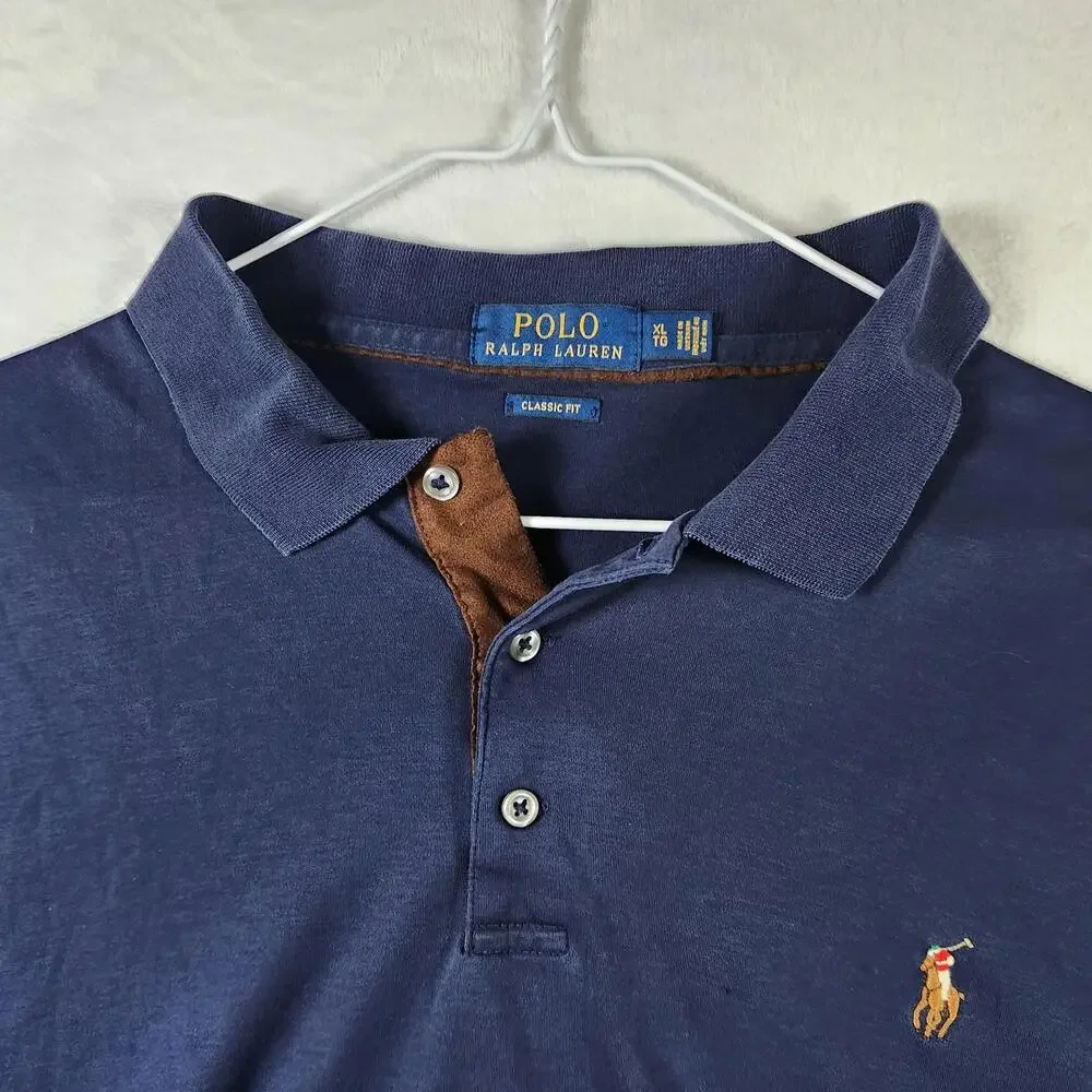 Polo Ralph Lauren LS Shirt XL‎ Navy Blue Classic Fit 100% Cotton Pony Logo